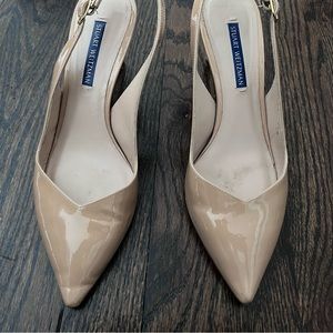 Stuart Weitzman Anny Pointed Sling Back Pumps- Nude Patent - Size 7 1/2